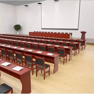 实木贴桌皮会议室双人会桌条桌议YC 3213条油漆培训椅组合长形课