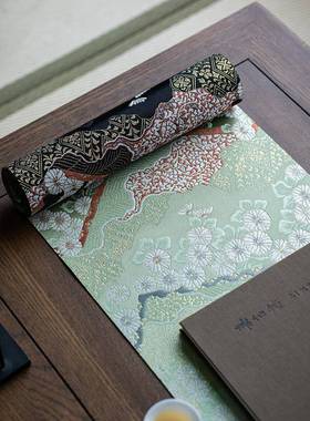 日式阵织台茶席防水式桌旗中山菊锦缎茶西桌旗茶垫布轻88321奢茶