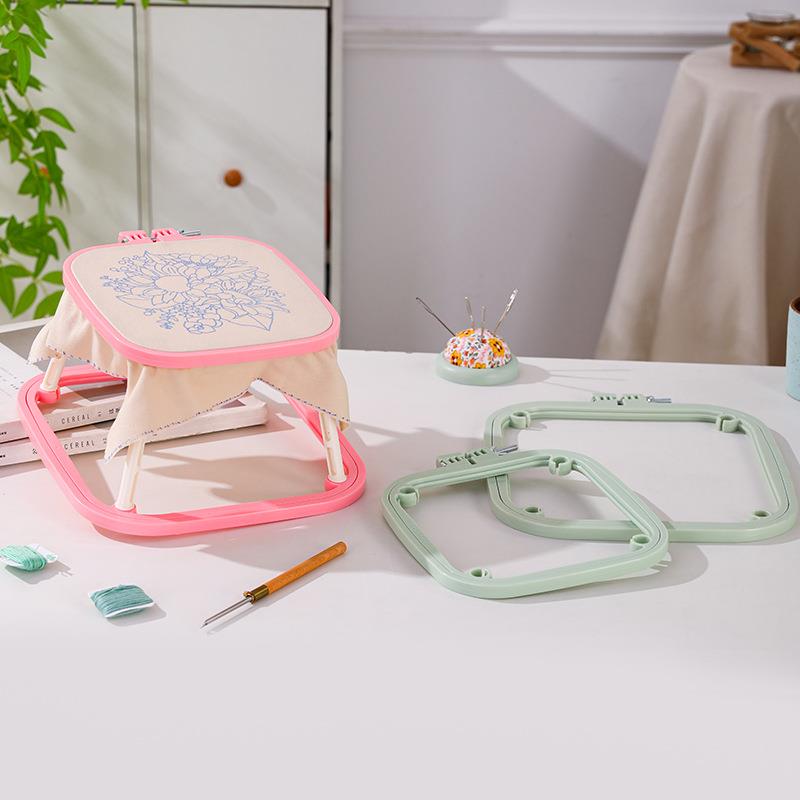 法式六角绣绷桌面绣架可架调节双面层一体式入abs绣绷刺绣工具桌
