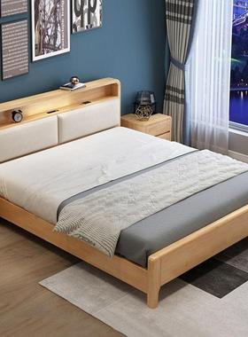 北欧实室木双床卧1.8米人床主软靠卧婚床多功能1.5m带夜灯储98714