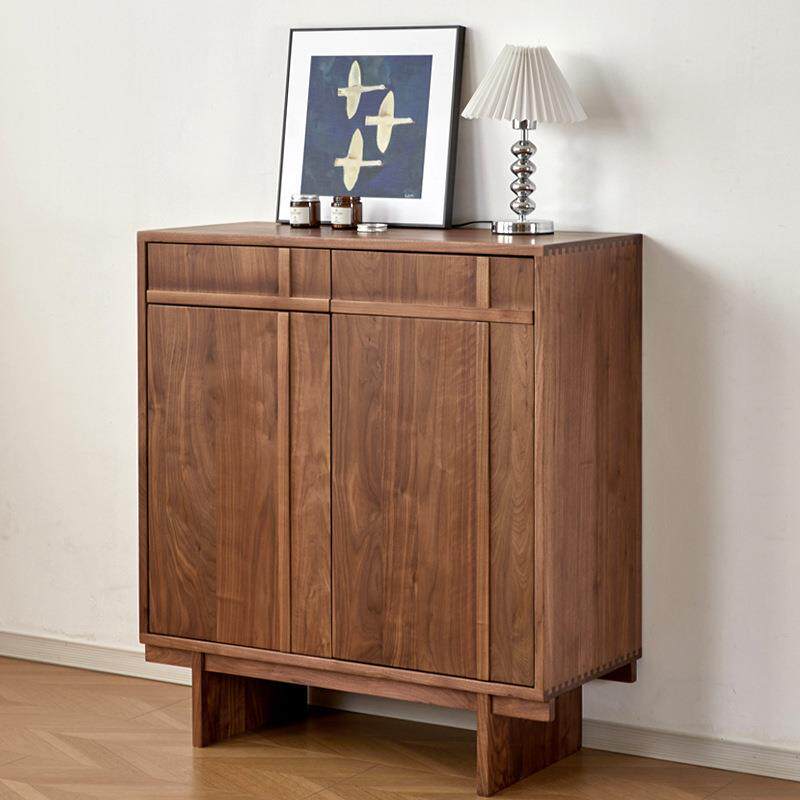 北欧纯实木鞋柜简约现代黑胡桃木实木家用大容量玄关柜客厅储物柜