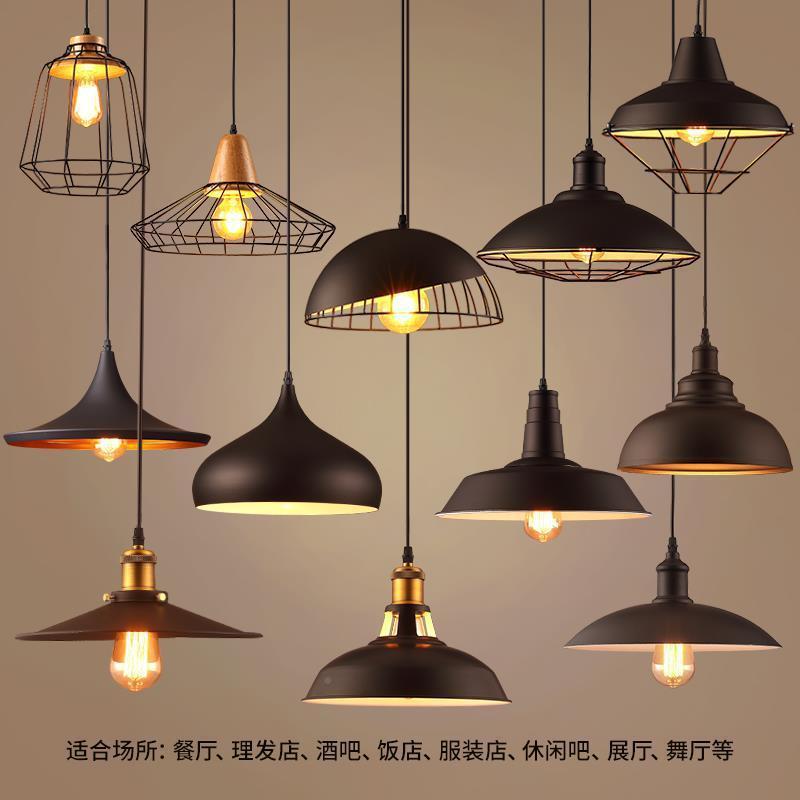 loft单台头工铁艺锅盖简约餐厅风灯具261美式复古北欧业酒吧吊灯
