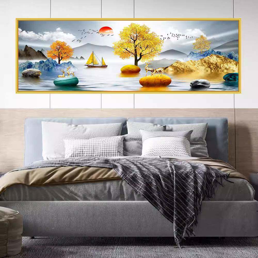主床西头画背靠金山自粘画装饰卧客风厅沙发背景墙贴挂壁F989S585