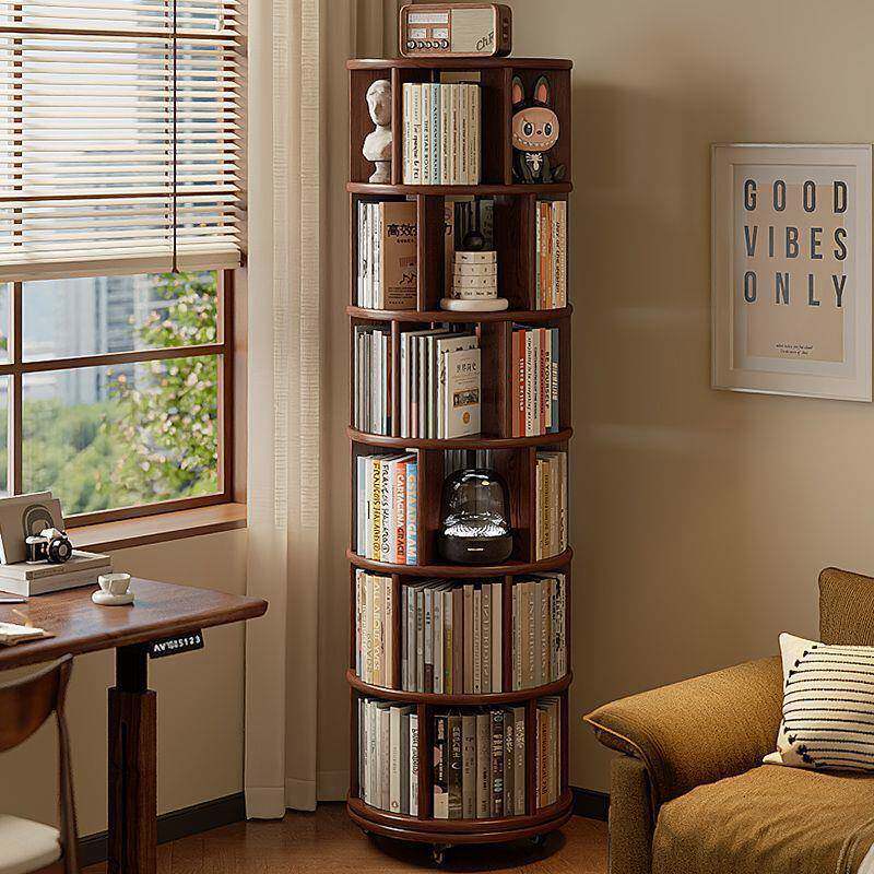 实木旋转书架度书柜置物架落地一体靠墙角可移动转角柜小窄柜