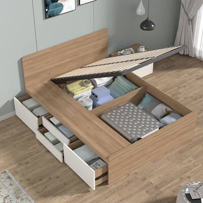 r^r^简约1.2米榻榻米卧室收纳储物床现代公寓抽屉床可定小户型单