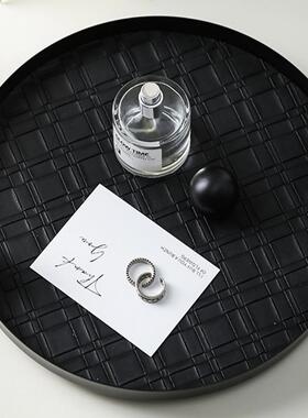 碳钢圆形茶鞍皮饰托盘香薰盘客马厅EFO几装盘