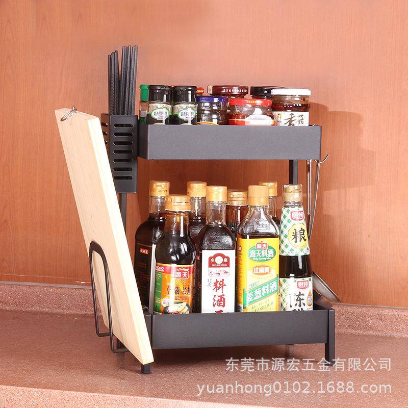 黑色厨房角味落物架纳不锈钢置物架置调品收多咨询额客功能储物架