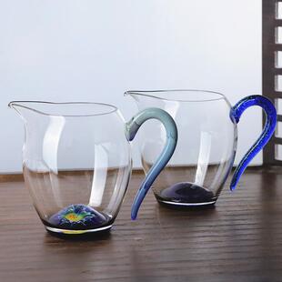 新款彩把高硼硅玻璃公道杯创意底部花语分茶器家用断水利落泡茶器