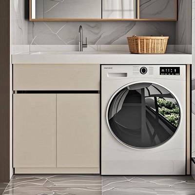 阳台洗衣柜体台盆阳台滚FVR一筒搓洗柜衣机板组合定作浴室柜伴侣