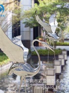 店户外公园不钢仙鹤锈塑售楼处园雕区景观布置火仙鹤烈酒鸟落地大