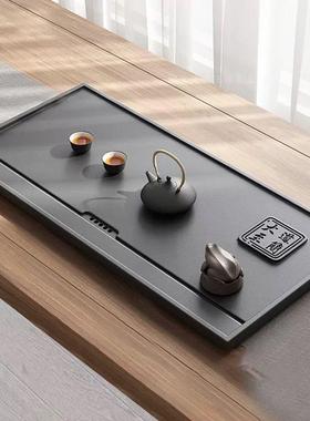 客乌金石茶盘厅办公室茶盘石天HNR然真头台功夫茶茶海茶盘下排水