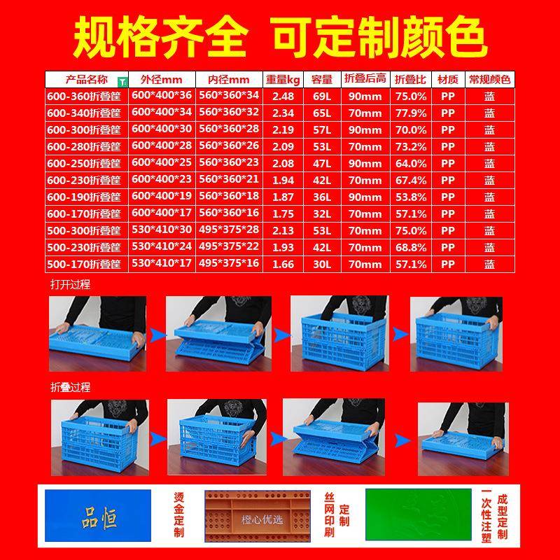 塑料TYQ折叠周转生水果中转箩筐耐磨长方鲜形车储物间配送注塑筐