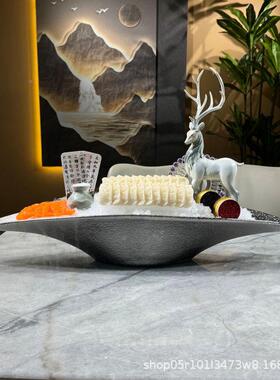 陶盘三瓷文鱼刺身盘冰干冰意境菜餐具生盘鱼片刺身CSI摆盘子