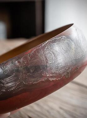 铜鎏银茶洗大紫号日式禅意杯洗洗茶碗洗纯72546手功工夫茶笔具配