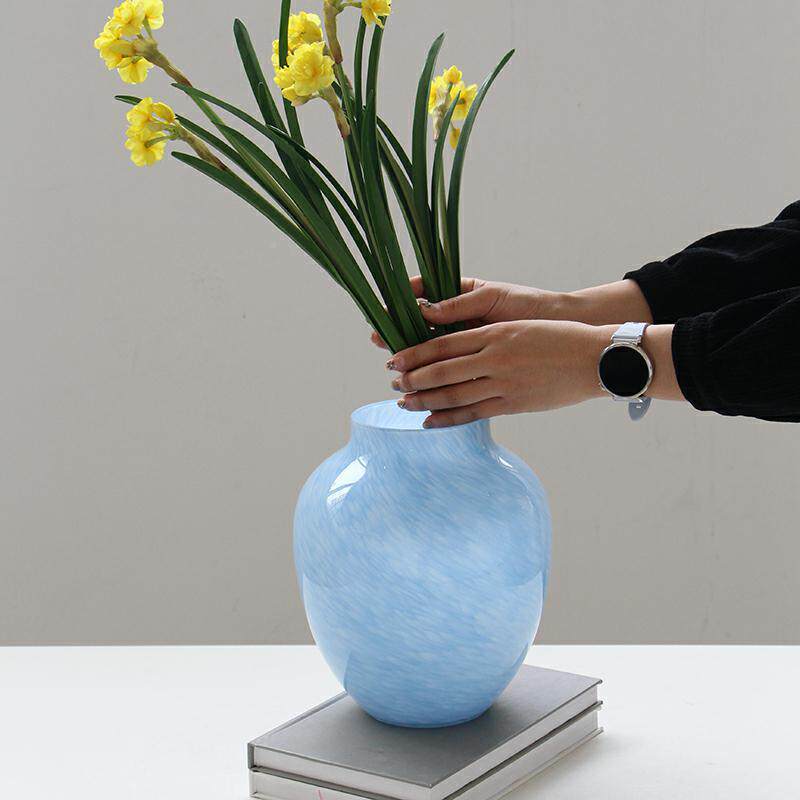 碧轩现餐代简约浅高BX8-25-0级感蓝色磁粉玻璃花鲜瓶花桌居家台面