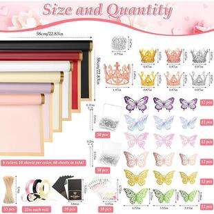 花束包装纸套装鲜花装JJ饰饰材料金DIY搭配边纸蝴丝带蝶配花店资