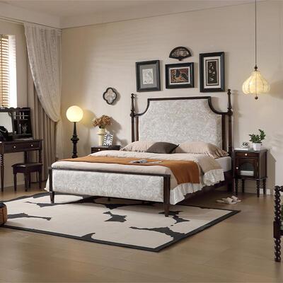 法2213#式复古实木床1米8双人床中古室软包床主卧高端软靠大轻风