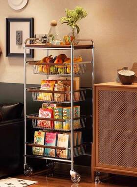 房置纳物厨架落地多层移动蔬菜篮子果收筐中古风客厅多功能小pxx8