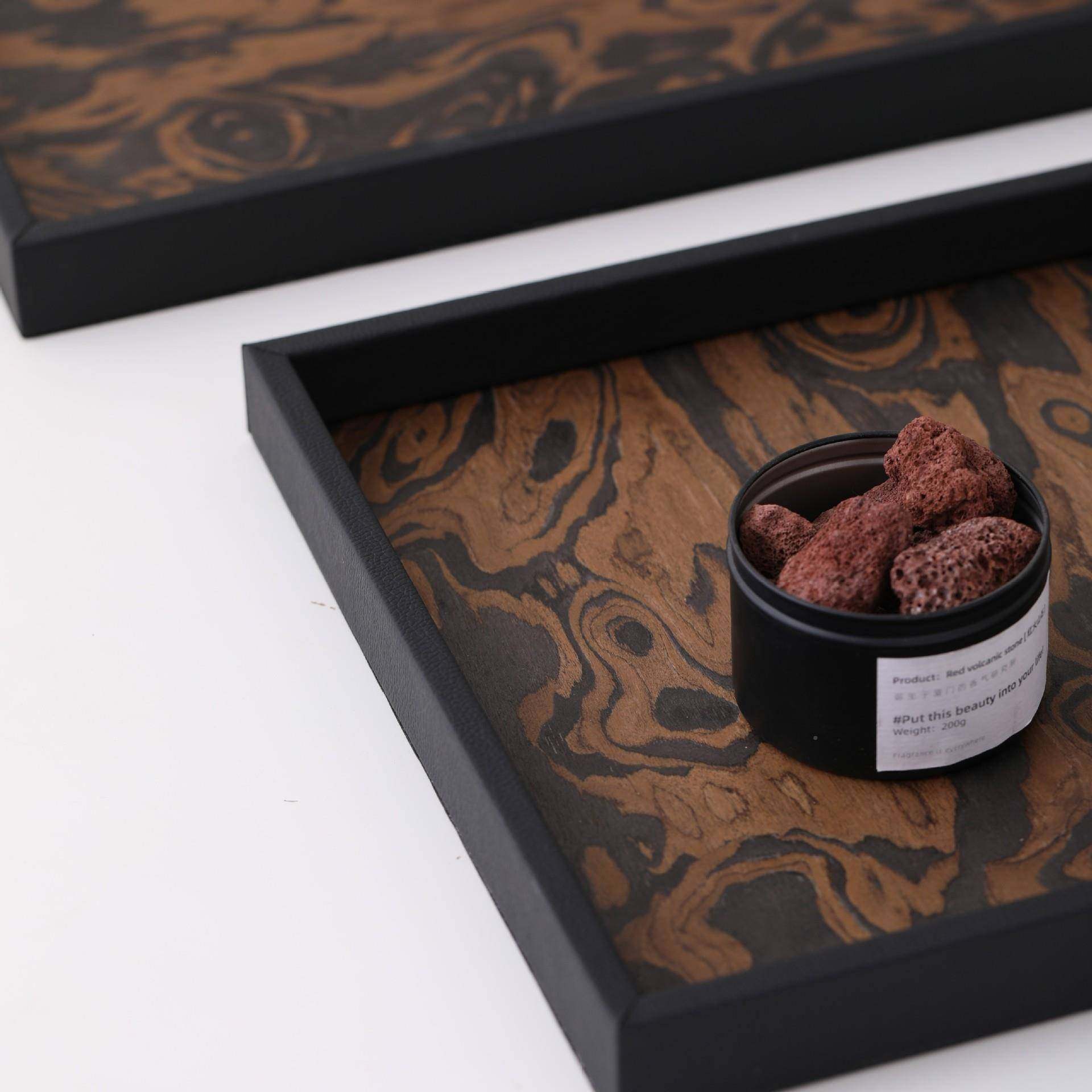 手木皮黑边几皮革装包边木托盘样板间家居餐厅茶装工饰软FSO收纳