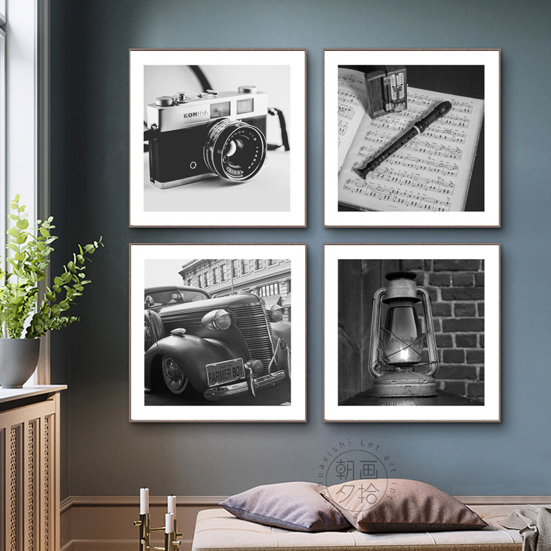 客厅沙发背景墙黑白壁画软装现代风景挂画床头玻璃卡纸画极简小画