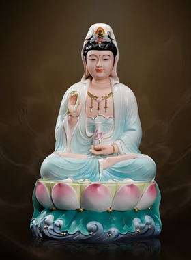 瓷之印陶瓷坐莲观音菩萨客厅供奉佛像观音像摆件南海家用观世音