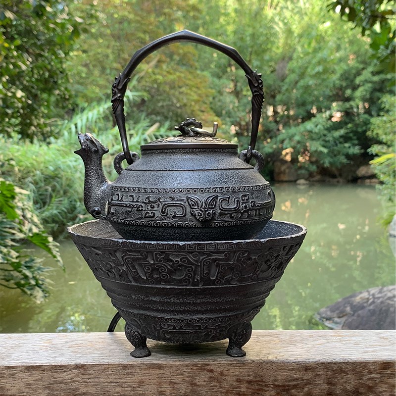饕餮铁壶套装砂铁烧水壶泡茶煮水铸铁茶壶电陶炉日式复古手工茶具