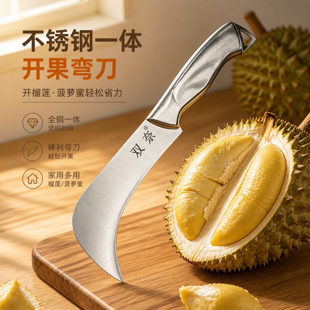双奈榴莲刀不锈钢水果弯刀商用开榴莲专用刀割削香蕉菠萝蜜凤梨刀