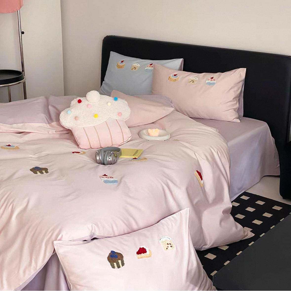 100S高支长绒棉全棉四件套少女心毛巾绣纯棉床单被套单双人三件套