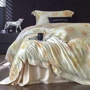 现代轻奢风花卉数码 印花裸感床品兰精LF莱赛尔天丝四件套家纺