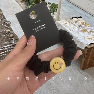 微瑕 韩版发饰亚克力可爱黑色浅黄色粉色果冻笑脸皮筋发圈头绳
