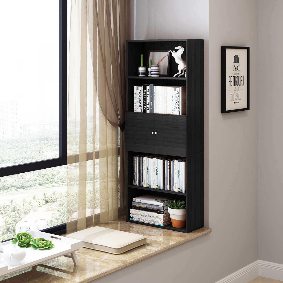 迷你小型书架简约三层落地置物架书柜窗书架阳台储物柜自由组合飘