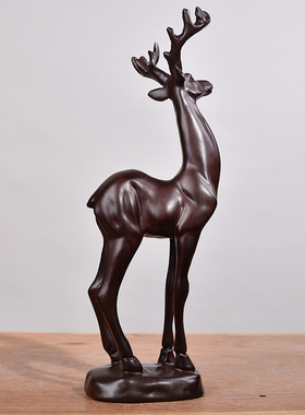 黑檀实木雕刻梅花鹿摆件工艺品一路发一对鹿红木根雕木头家居装饰