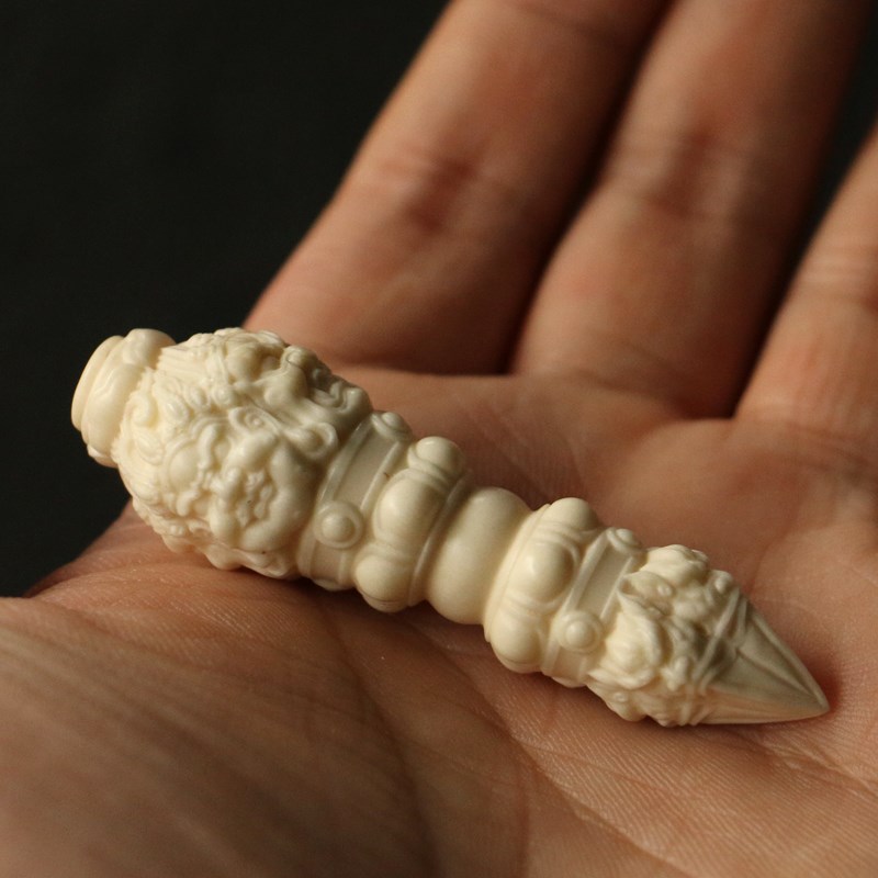 精品纯手工雕刻鹿角金刚杵文玩手把件手雕根付工艺品降魔护身摆件