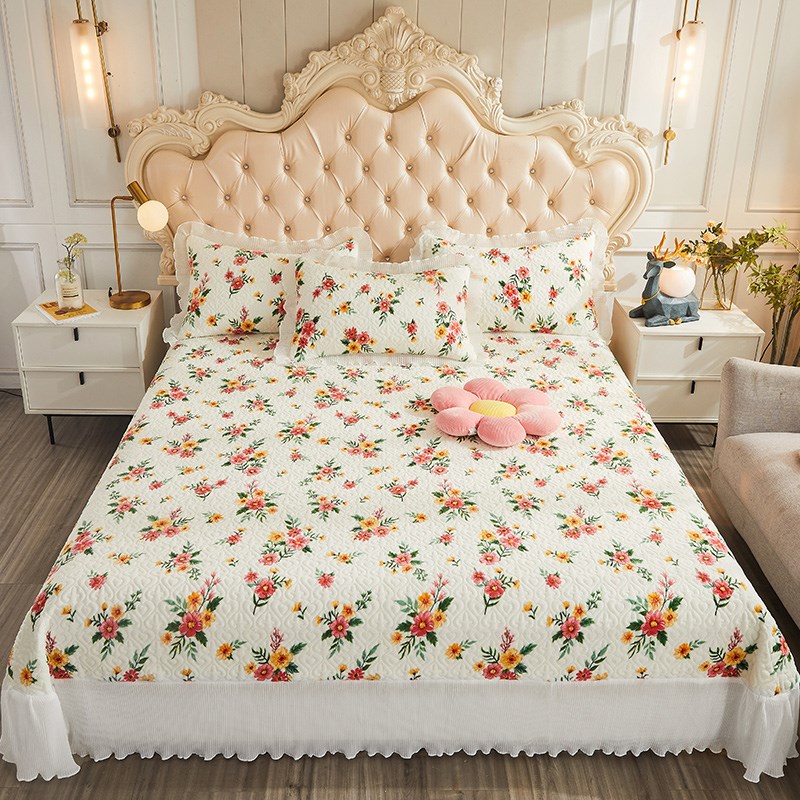 保暖床盖冬季水晶绒夹棉加厚床单1.5m1.8米2m双人蕾丝床罩