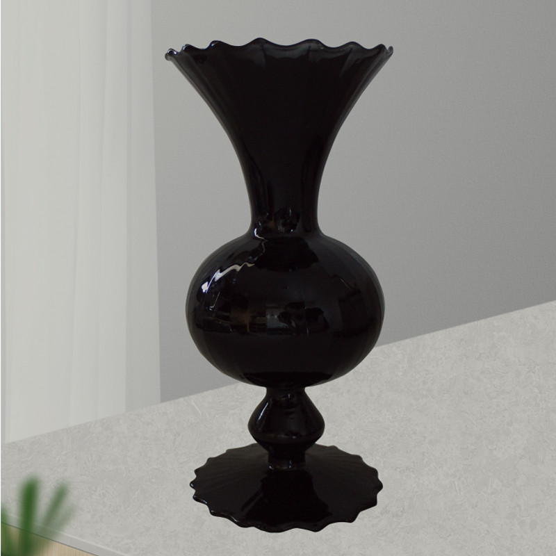家居欧式简约中古黑硝子玻璃花瓶花器客厅卧室餐桌装饰品精致摆件