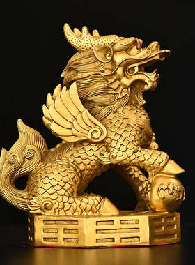 铜麒麟摆件一对纯铜麒麟踩店铺装饰工艺品客厅八卦家居办公室门口