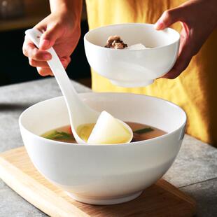 隆玫格6/7/8/9英寸骨瓷大汤碗纯白汤面家用大碗陶瓷号碗面碗碗菜