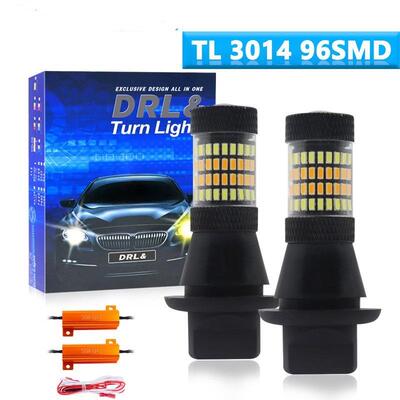 汽车防频闪96led转向灯7440日行灯一体改装双模式灯泡T20解码1156