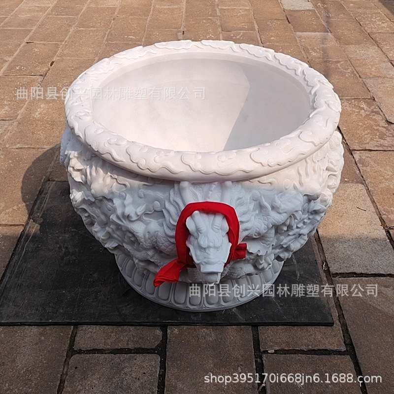 石雕鱼缸汉白玉龙缸花盆新中式庭院龙盆户外流水造景别墅龙头石缸