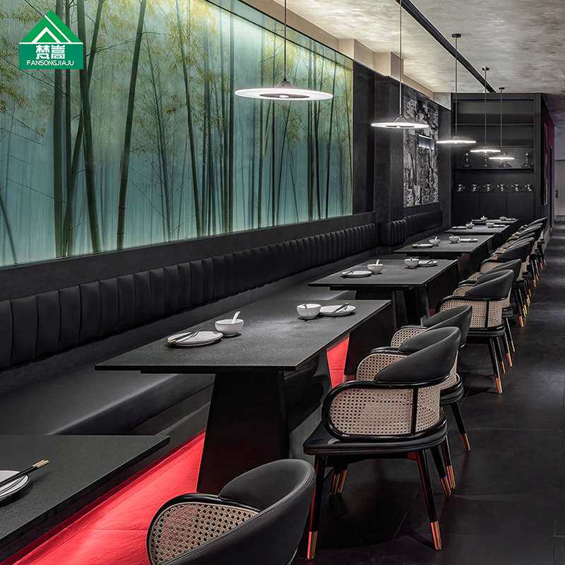 复古西餐厅编藤椅子东南亚风主题餐厅茶餐厅靠墙实木桌椅组合商用