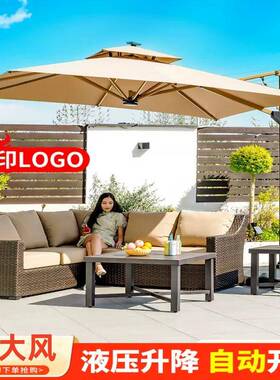 户外遮阳伞庭院带灯伞太阳能LED灯条室外别墅露台花园 大型罗马伞