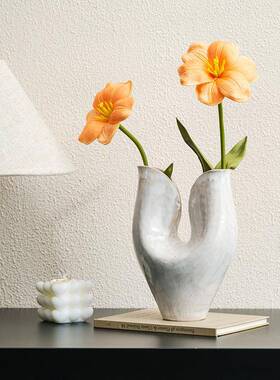北欧白色极花瓶简轻奢陶瓷摆家居饰品展厅器意式艺术B0019软装花