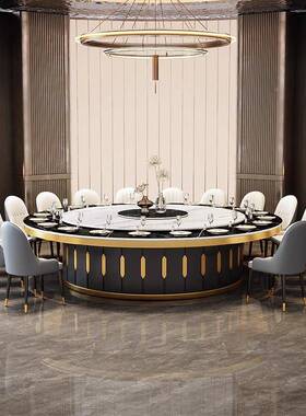 板酒店动餐旋转岩转盘桌电15人20人轻奢餐厅饭店电磁炉火RAD锅大