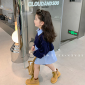 女童时髦假两件衬衫 新款 儿童拼接卫衣宝宝衬衣潮 2023春装 韩国童装