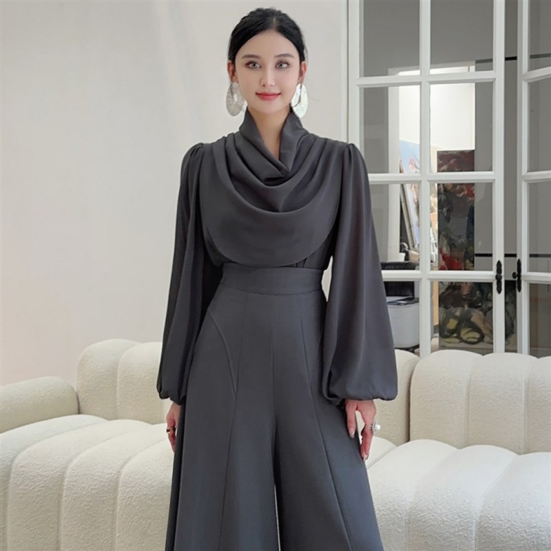 气质百搭灯笼袖打底衬衫女2025秋季新款轻奢高级感宽松雪纺上衣