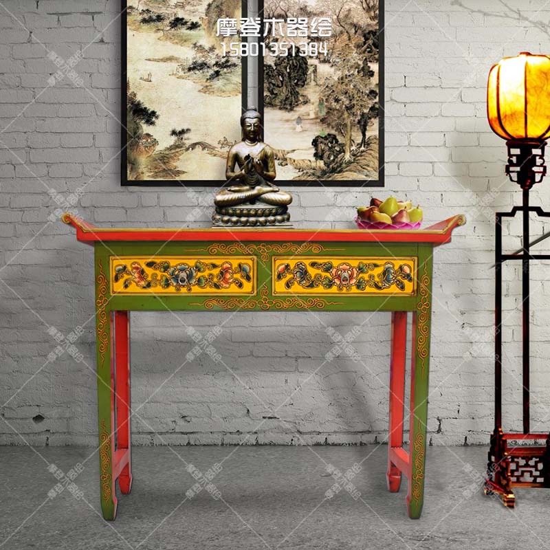 藏式彩绘条案新中式供桌玄关桌客厅茶桌条几仿古简约实木家具定制