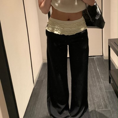 留下 1992 芭蕾风显瘦褶皱花边西裤高级感垂坠低腰微喇阔腿裤长裤