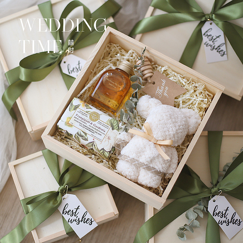 囍时结婚伴娘木质森系木盒伴手礼满月周岁宾客礼盒中秋空礼篮