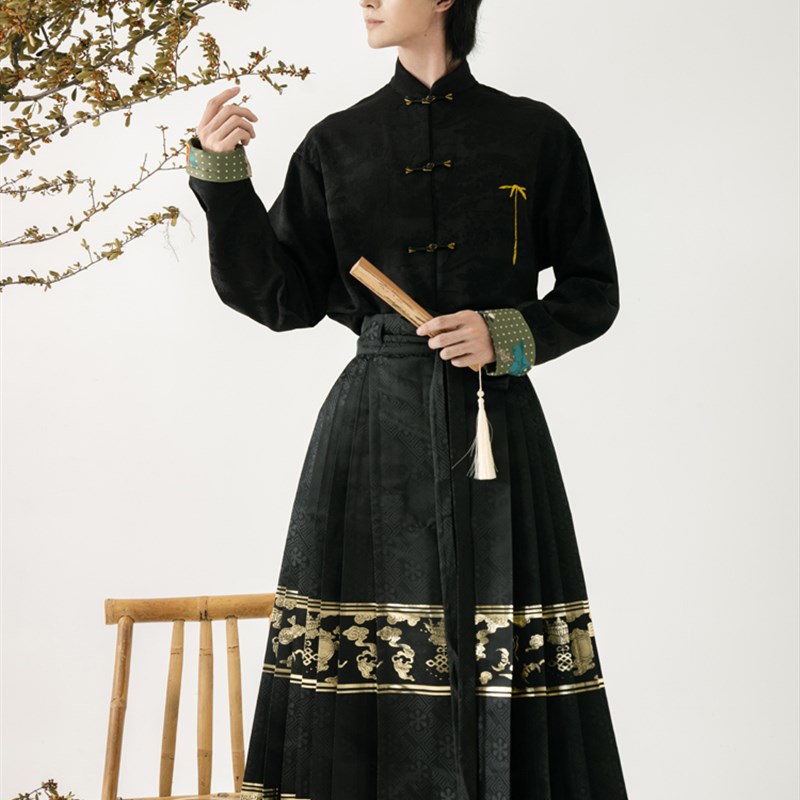 逸水兰庭汉服男装国风新中式立领盘扣外套上衣织金马面裙男女款