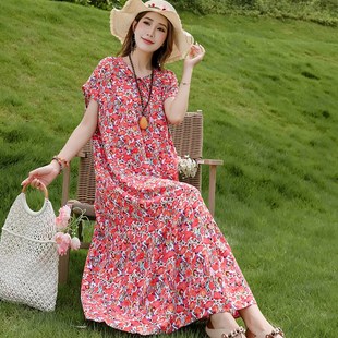 中老年夏装棉绸连衣裙宽松妈妈装夏天裙子2024新款洋气中年人女装